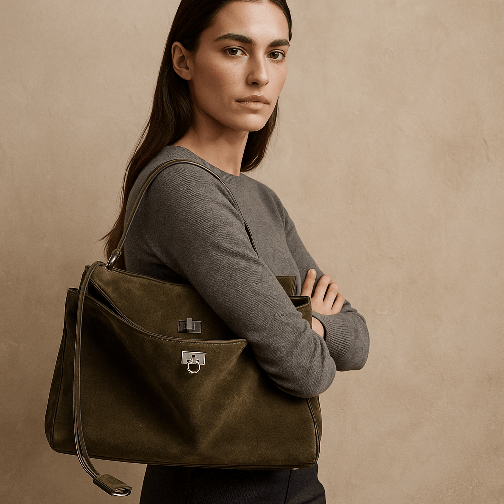 Sac à main Moira Chromatica – cabas en daim coloré L’Atelier de Malte Vert
