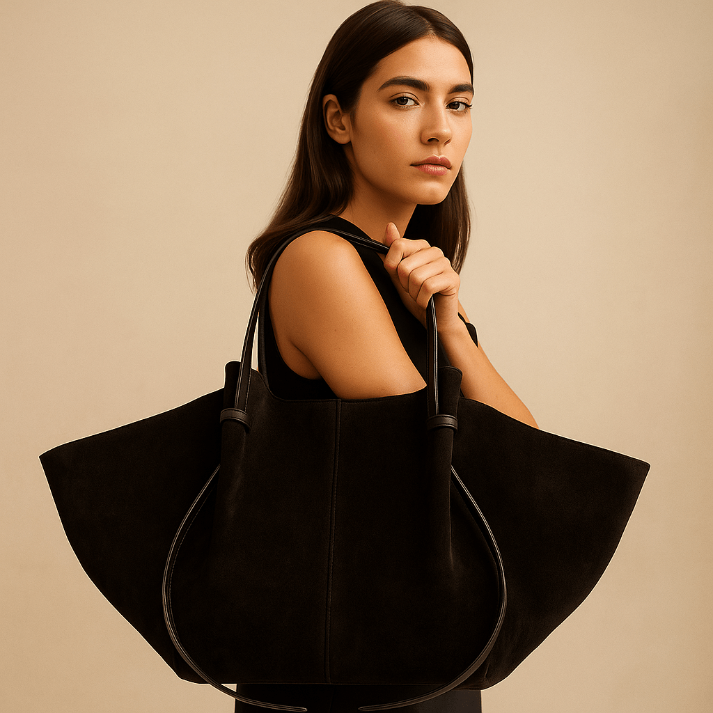Sac à main Onda – Cabas en daim & anse réglable | L’Atelier de Malte Noir