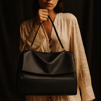Sac à main Siena – cuir nappa & toile déperlante | L’Atelier de Malte Noir