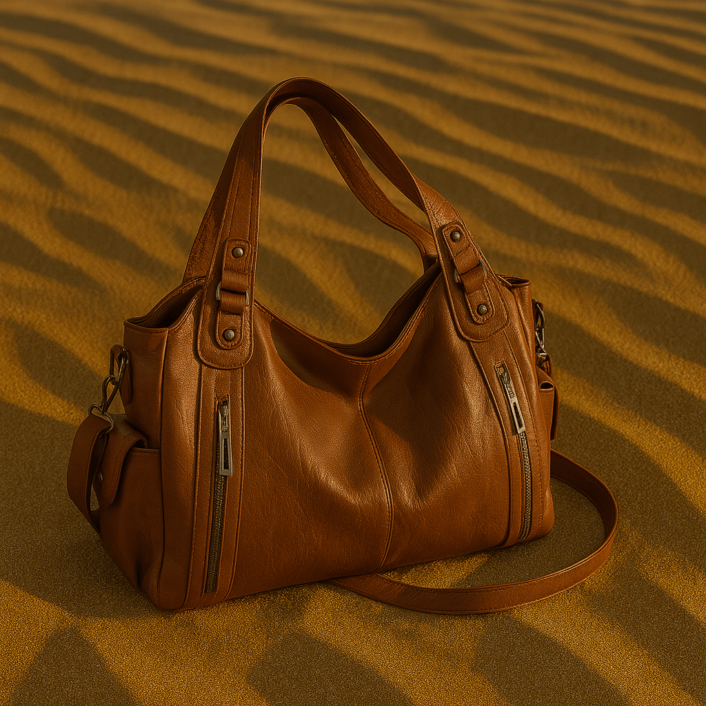 Sac Iséa – Cabas vegan 40cm avec anses & poches zippées | L’Atelier de Malte Camel