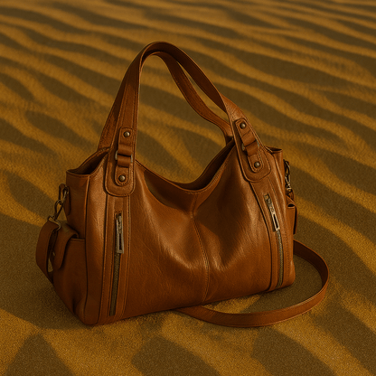 Sac Iséa – Cabas vegan 40cm avec anses & poches zippées | L’Atelier de Malte Camel