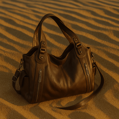 Sac Iséa – Cabas vegan 40cm avec anses & poches zippées | L’Atelier de Malte Dark coffee