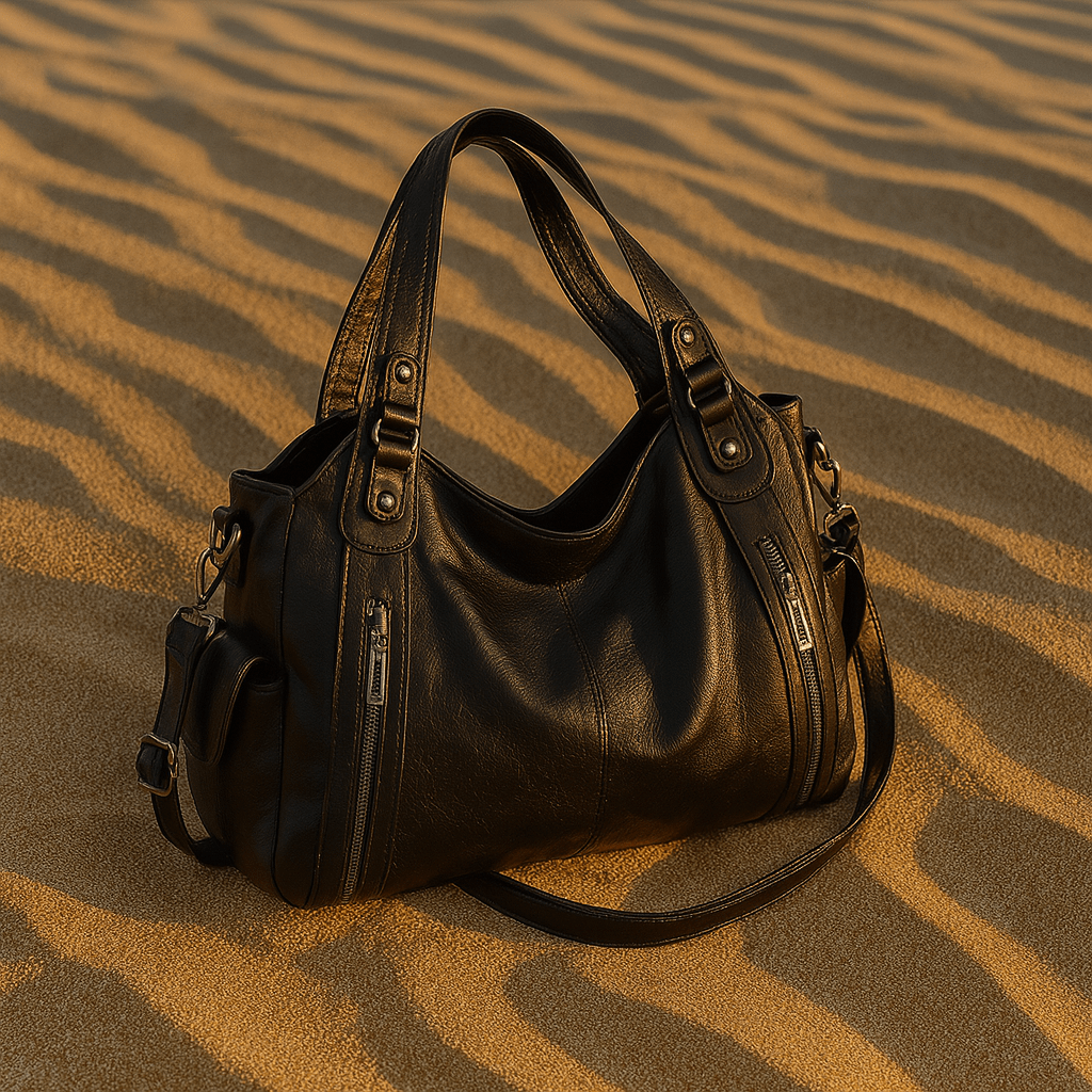 Sac Iséa – Cabas vegan 40cm avec anses & poches zippées | L’Atelier de Malte Noir