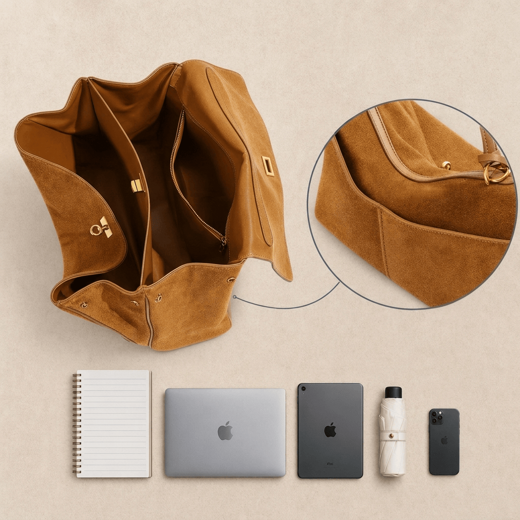 Sac Moira – Cabas daim véritable & intérieur cuir | L’Atelier de Malte