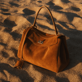 Pochette Bourse En Cuir Daim Avec Fourrure Véritable - Couleur Moutarde - Occasion Jamais Utilisée