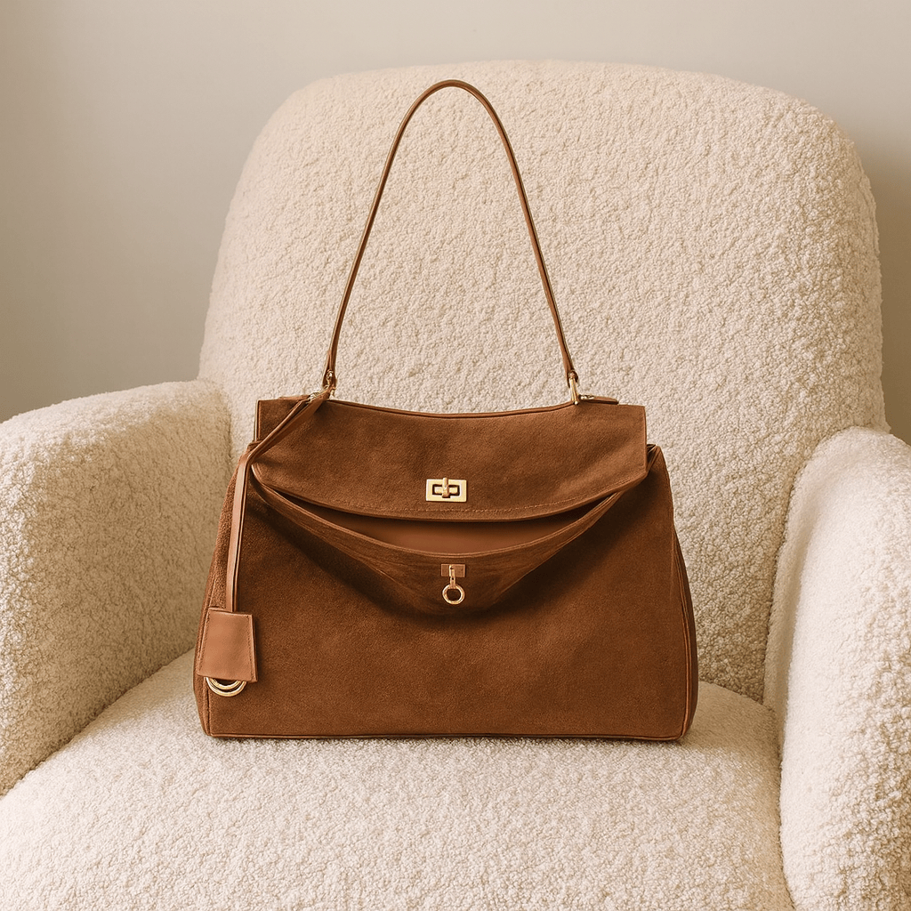 Sac Moira – Cabas daim véritable & intérieur cuir | L’Atelier de Malte Camel