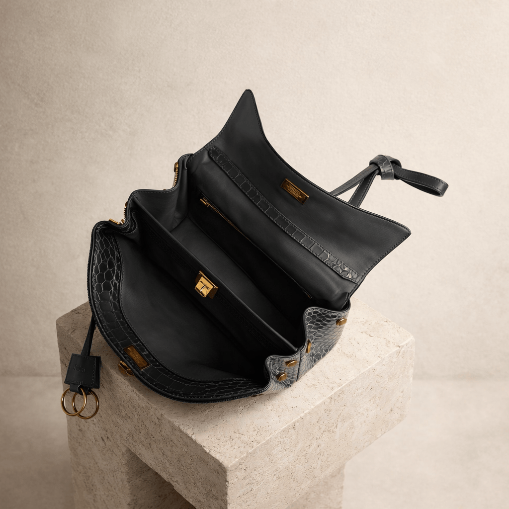 Sac Moira Coccodrillo - Cuir pleine fleure, grand format.