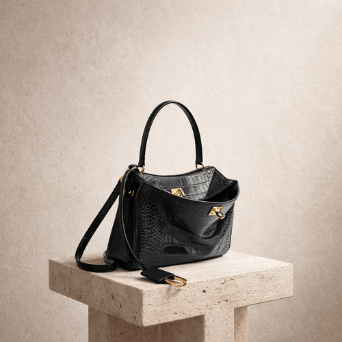 Sac Moira Coccodrillo - Cuir pleine fleure, grand format. Noir